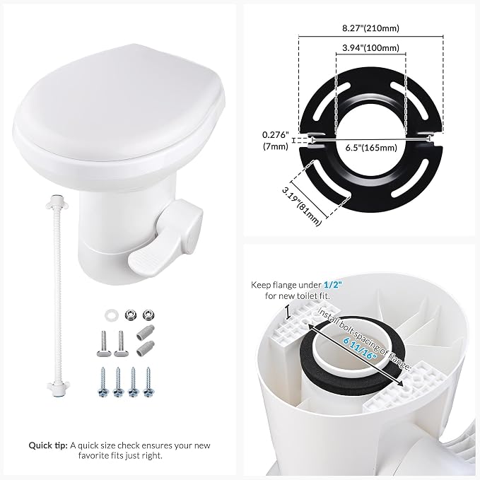 AW RV Toilet Gravity Flush Camper Toilet Elongated 20" High Profile Travel | Trailer Toilet for RV Foot Pedal Flush HDPE Motorhome Caravan Travel Trailer