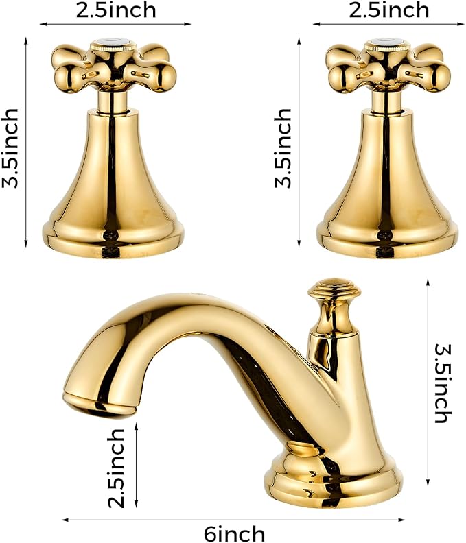 Gold Bathroom Faucet Vintage Widespread Faucets 3-Hole Sink Faucet with Drain Assembly Solid Brass Drip-Free Ceramic Cartridge Adjustable 8-16 Inch Installation