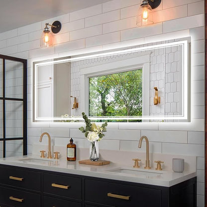 Ratsamee 72x32 Inch LED Bathroom Mirror with Frontlit & Backlit, Lighted Mirror for Bathroom Wall with 3-Color Dimmable & Anti-Fog, Vanity Mirror with Lights