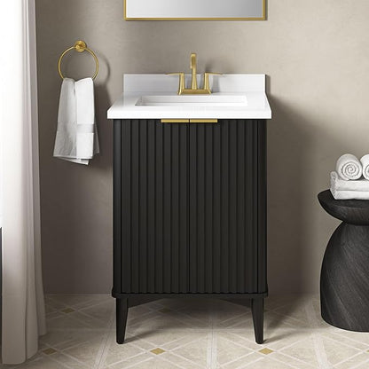 OVE Decors Indy 24 in. Undermount Single Sink Bathroom Vanity with White Engineered Marble Top, Onyx Black