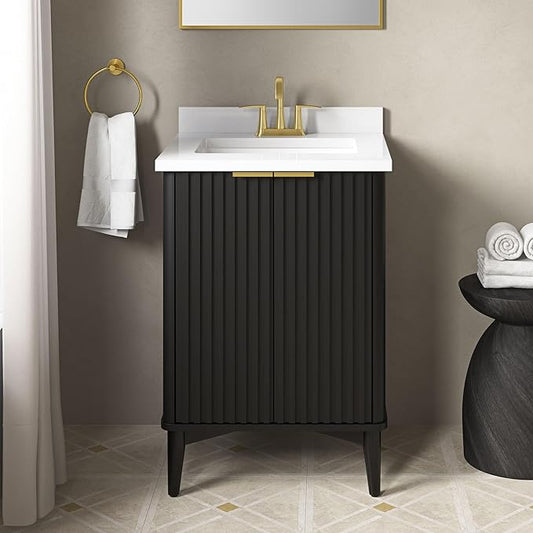 OVE Decors Indy 24 in. Undermount Single Sink Bathroom Vanity with White Engineered Marble Top, Onyx Black