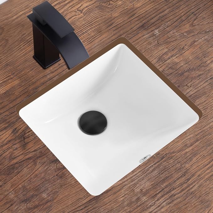 14 Inch Small Undermount Bathroom Sink White Ceramic Rectangular Under Counter Bathroom Sink for Cabinet Porcelain Vanity Sinks,Overflow Type (14.4"x12.7")