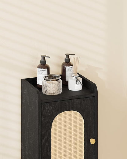 Bathroom Storage Cabinet, Small Corner Floor Cabinet with 2 Doors and Adjustable Shelf, Narrow Toilet Paper Cabinets, Bathroom Organizer for Small Spaces, 7.9" D x 9.8" W x 29.5" Rattan Black