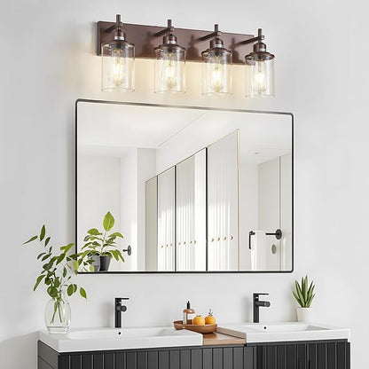 4-Light Bronze Bathroom Light Fixtures Over Mirror, Modern Bathroom Vanity Light with Clear Glass Shade, Wall Sconce for Bathroom Hallway Cabinet Bedroom