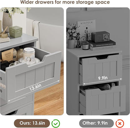 FOTOSOK Bathroom Cabinet, Bathroom Storage Cabinet with 5 Drawers, Grey | Narrow Bathroom Storage with Cut-Out Handles, 11.8” x 15.7” x 40.1”, Slim & Small Floor Cabinet for Laundry/Hallway