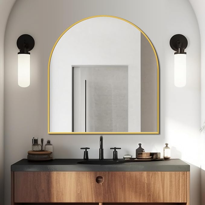 FICTOR 30" x 32" Arched Bathroom Vanity Mirror for Over Sink, Gold | Anti-Rust Metal Framed, HD Tempered Shatter-Proof Glass, Modern Wall Mirror for Entryway, Living Room, Bedroom