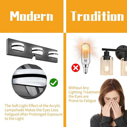 LED Bathroom Vanity Light, 1100LM 2 Light, Black Modern Matte Bathroom Lighting, Over Mirror Vanity Lights for Bathroom, Living Room, Bedroom ETL Certified
