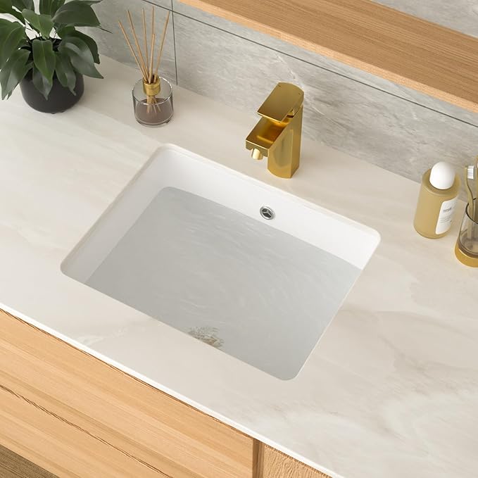 Undermount Bathroom Sink 18x14x8 Inch White Rectangle Ceramic Vessel Sink with Overflow Compact Undercounter Vanity Lavatory for Bathrooms