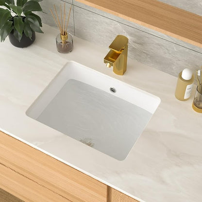Undermount Bathroom Sink 18x14x8 Inch White Rectangle Ceramic Vessel Sink with Overflow Compact Undercounter Vanity Lavatory for Bathrooms