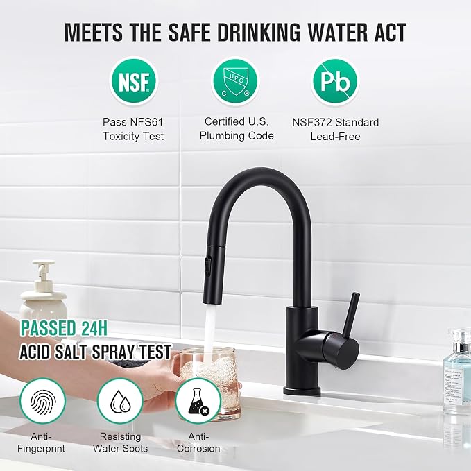 CREA Bathroom Faucet with Pull Out Sprayer,Black Bar Sink Faucets for Small Kitchen Mini Pre Wet Bar Vanity,Single Handle Pull Down 2 Modes,cUPC/NSF