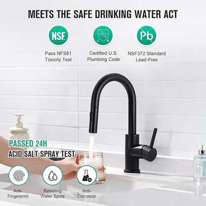CREA Bathroom Faucet with Pull Out Sprayer,Black Bar Sink Faucets for Small Kitchen Mini Pre Wet Bar Vanity,Single Handle Pull Down 2 Modes,cUPC/NSF