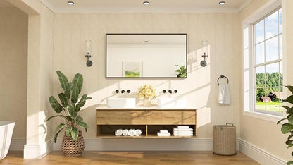 Black Bathroom Mirror for Over Sink 55" x 30" Large Matte Black Beveled Metal Framed Rectangular Vanity Mirror for Bathroom, Bedroom, Entryway, Living Room, Tempered Glass, Shatterproof