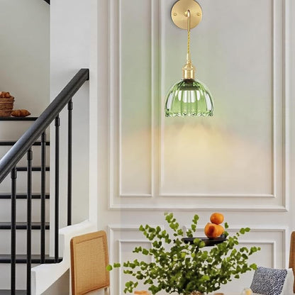 Battery Operated Wall Sconce CCT Dimmable Wireless Sconcesm Vintage Light Fixture with Green Tulip Glass Lampshade Wall Decor Set for Living Room Bedroom Bedside Bathroom 1PC Green