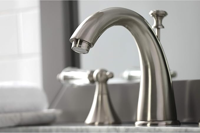 Kingston Brass KS2978WLL Widespread Lavatory Faucet With Crystal Lever Handle, 5-1/2" in Spout Reach, Brushed Nickel