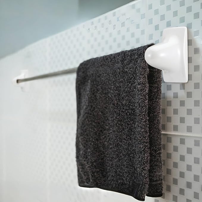 RattanView 2 Pcs Chalk White Porcelain Ceramic Towel Bar Rod Rack Post Holder Bracket Tile Set Mid Century Modern Vintage Retro Ceramic Bathroom Towel Holder Porcelain Bathroom Accessories