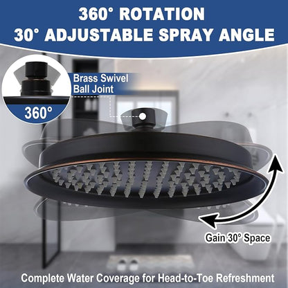Oil Rubbed Bronze Antique Shower Head Replacement, 9 Inch Round Rain Rainfall Showerhead Made of 304 Stainless Steel Vintage High Pressure Waterfall Shower Heads with Silicone Nozzle