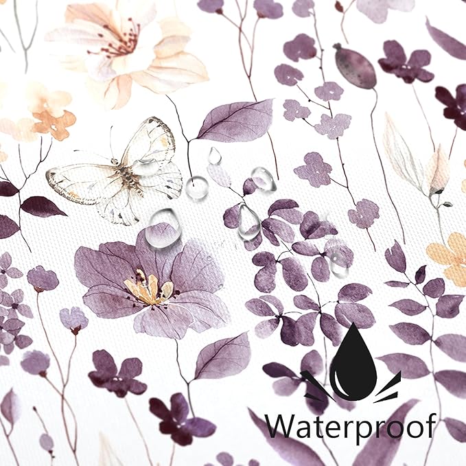 Small Stall Shower Curtain 36 x 72 Inch, Half Narrow Plum Floral Shower Curtains for Bathroom, Watercolor Flower Butterfly Fabric Shower Curtain Set with Hooks