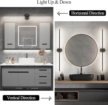 Modern Bathroom Vanity Light 40Inch,30W Matte Black Led Bathroom Light Fixture Over Mirror 360° Rotatable 5000K