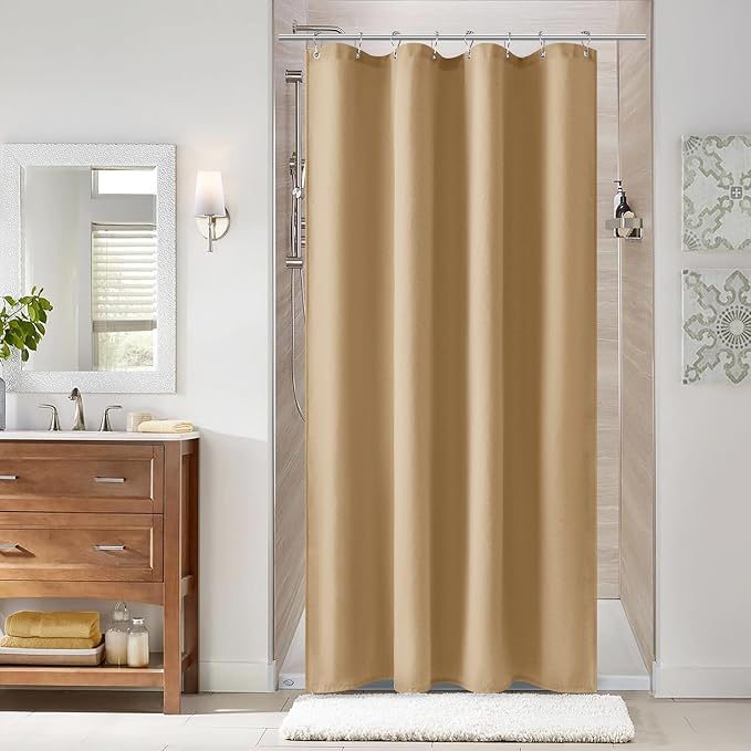 Gold Yellow 42 Inch Shower Curtain - Stall Narrow Half Linen Ultra Thick Fabric Shower Curtain Set with Hooks, Boho Farmhouse Rustic RV Camper Bath Curtains for Bathroom, 42x72