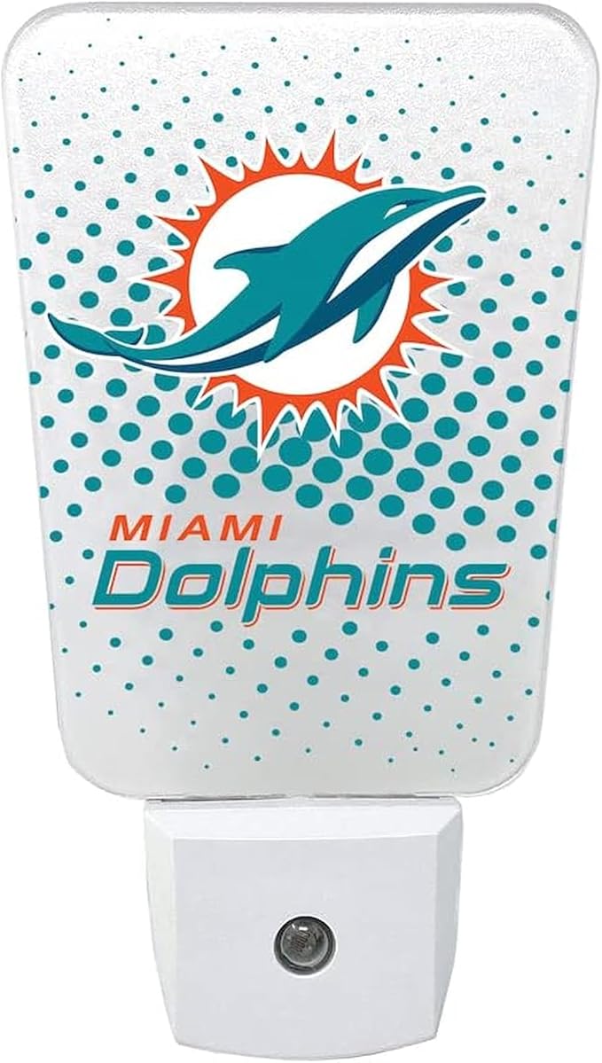 Party Animal NFL Team LED Night Light, Miami Dolphins | Energy-efficient LED light with auto-sensor & 3 light settings; Slim 5-inch design fits standard outlets for indoor use