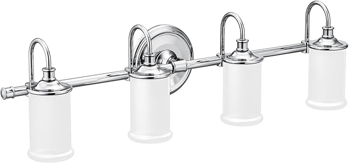 Moen YB6464CH Belfield 4-Light Dual-Mount Bath Bathroom Vanity Fixture with Frosted Glass, Chrome