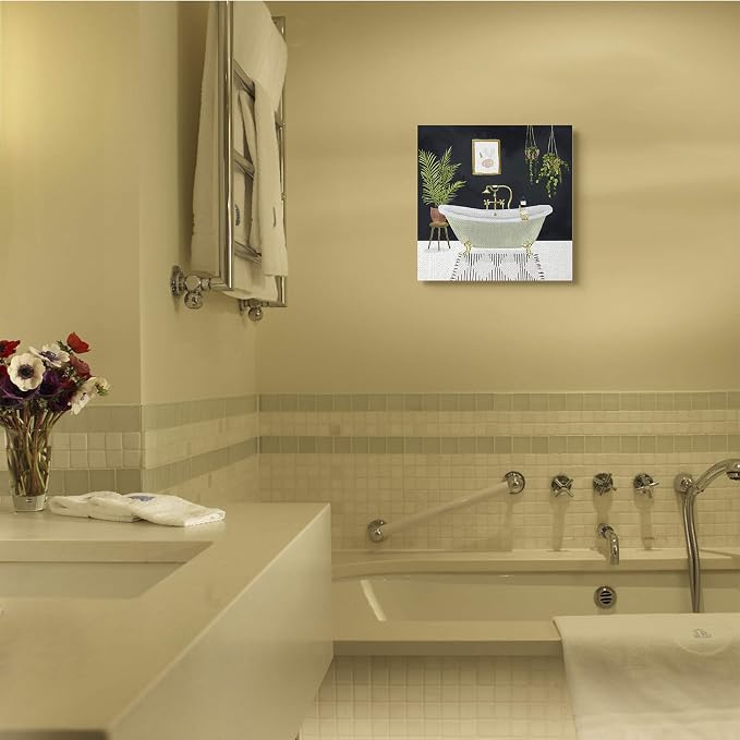 Stupell Industries 'Designer Bathroom Blue Gold Design'| Canvas Art | Stupell Industries | 17 x 17 Inches, Easy to Hang and Sturdy, Made in USA, by Victoria Borges