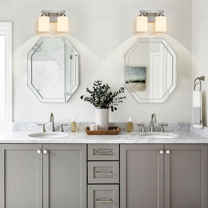 Bathroom Light Fixtures, Vanity Light Over Mirror Nickel 2-Light Fixture | Modern bathroom vanity light fixture with metal frame, ideal for mirrors, bedrooms and hallways. Fits E26 bulbs.