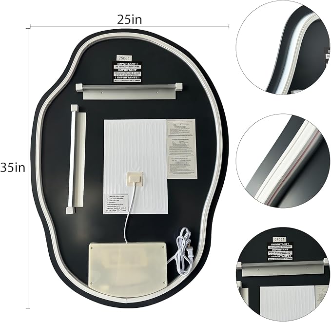 LED Bathroom Mirror with Lights, Asymmetrical Irregular Backlit Vanity Mirror, 35" H x25 W, Anti-Fog, Dimmable 3 Color Temp, Memory, Hardwired Mount, Horizontal/Vertical