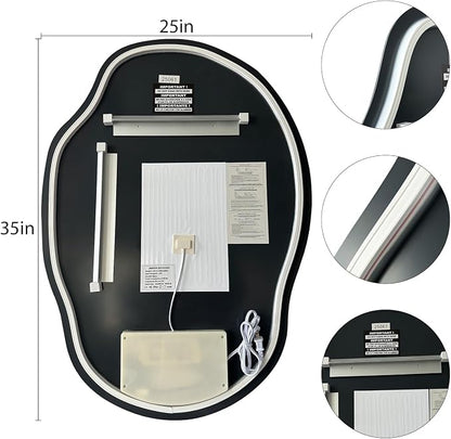 LED Bathroom Mirror with Lights, Asymmetrical Irregular Backlit Vanity Mirror, 35" H x25 W, Anti-Fog, Dimmable 3 Color Temp, Memory, Hardwired Mount, Horizontal/Vertical