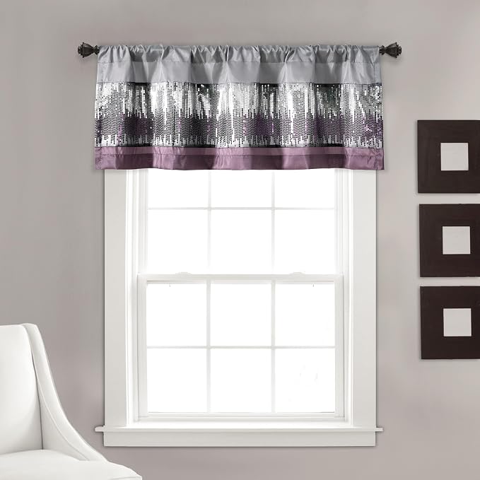 Lush Decor Night Sky Sequins Valance Curtain Single, 52"W x 18"L Purple & Gray - Kitchen Curtains Valances For Windows - Bathroom Curtains Window