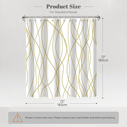 Striped Shower Curtain for Bathroom, Gold Light Brown White, 72x72 | with Hooks, Modern Hotel Style, Water Repellent, Washable, Weighted Hem