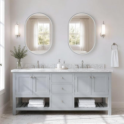 Brushed Nickel Pill Oval Mirror for Bathroom 24x36 Inch | Small Silver Vanity Mirror, HD Glass, Rust-Proof Aluminum Frame, Inner-Curved Decor for Bedroom, Entryway Renovation