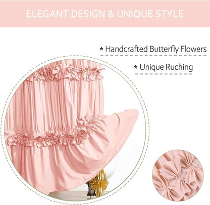 Homechoice Decor 2-Piece Peach Shower Curtain Set, Soft Fabric Double Panels for Easy Access, Cozy Brushed Texture, Ruffle Design, Everyday Bathroom Décor, 72" W x 96" H x 2 Panels (LQ-44)