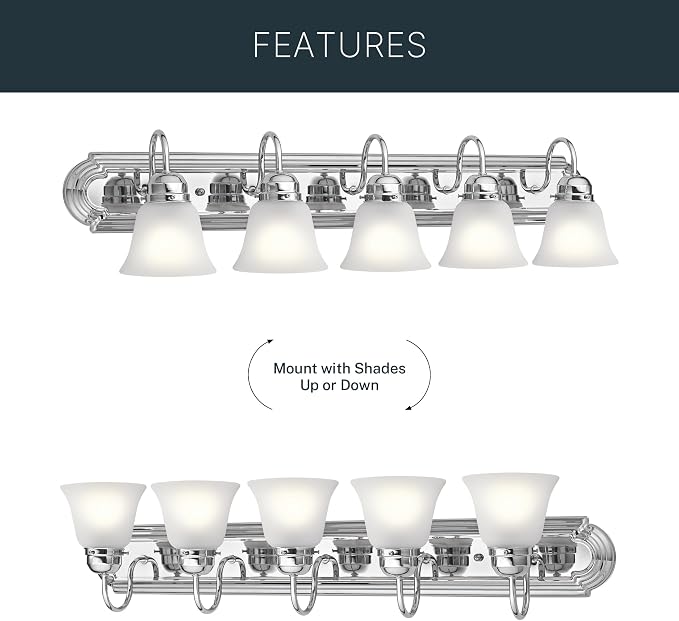 Kichler 5-Light Bathroom Vanity Light, Tannery Bronze | Traditional vanity light with satin etched glass for bathroom mirrors (36" x 8" x 8"), 5339CHS