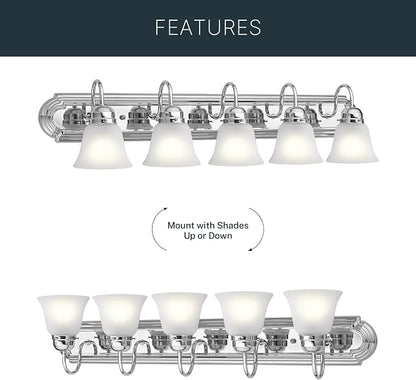 Kichler 5-Light Bathroom Vanity Light, Tannery Bronze | Traditional vanity light with satin etched glass for bathroom mirrors (36" x 8" x 8"), 5339CHS
