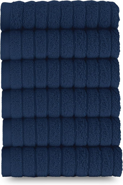 Elegant Comfort 100% Turkish Cotton Corduroy Ribbed Luxury Washcloths 6 Pack Soft 13 x 13 Inch - Higly Absorbent, Durable, Quick Dry, Spa Premium Hotel Quality for Bathroom or Travel, Navy