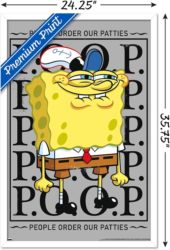 Trends International Nickelodeon Spongebob - P.O.O.P. Wall Poster, 34L x 22.4W, White Framed Version