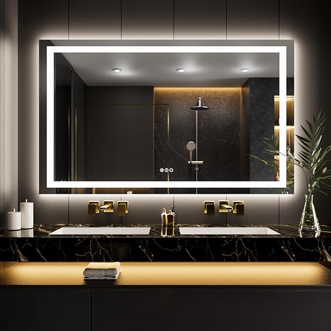 LOAAO 55"X40" LED Bathroom Mirror with Lights, UL Listed | Anti-Fog, Dimmable, 3 Color Temperature, Backlit + Front Lit, Memory Function, Tempered Glass