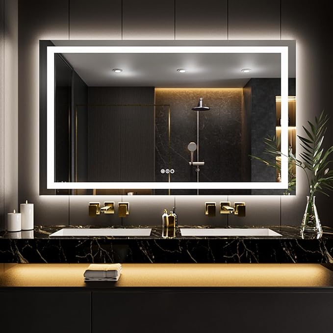 LOAAO 60"X32" LED Bathroom Mirror with Lights, UL Listed | Anti-Fog, Dimmable, 3 Color Temperature, Backlit + Front Lit, Memory Function, Tempered Glass