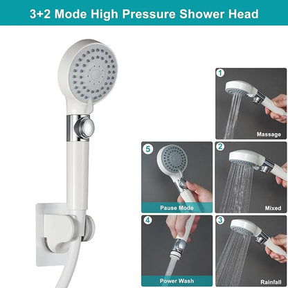 GwernKB Handheld Shower Head with Hose and On Off Switch,Water Saving | 3 Mode High Pressure Spray,for RV,Camper,Bathroom,No Drilling Wall Mount Adhesive Shower Holder,No Hurt to Wall,White