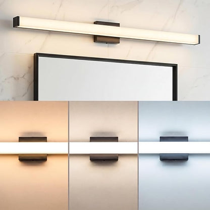URSOLA 48" Modern LED Bathroom Light Fixtures, Matte Black 3CCT Dimmable Bathroom Vanity Light Over Mirror, Bathroom Vanity Bath Bar Lights with Double Layer Acrylic Shade