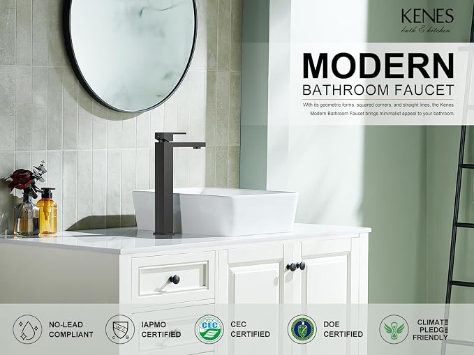 Matte Black Vessel Sink Facuet Single Hole, Tall Bathroom Sink Faucet | Vessel Bowl Faucet with Pop Up Drain & Supply Lines, Lead-Free cUPC & NSF Certified, 1 Hole Faucet for Vanity RV Restroom
