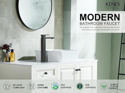 Matte Black Vessel Sink Facuet Single Hole, Tall Bathroom Sink Faucet | Vessel Bowl Faucet with Pop Up Drain & Supply Lines, Lead-Free cUPC & NSF Certified, 1 Hole Faucet for Vanity RV Restroom