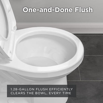 Gerber Maxwell Crest Round Two-Piece Toilet, Soft-Close Seat, White | Efficient flush clears the bowl with ease | Tool-free install kit with wax ring included | Glazed trapway prevents clogs