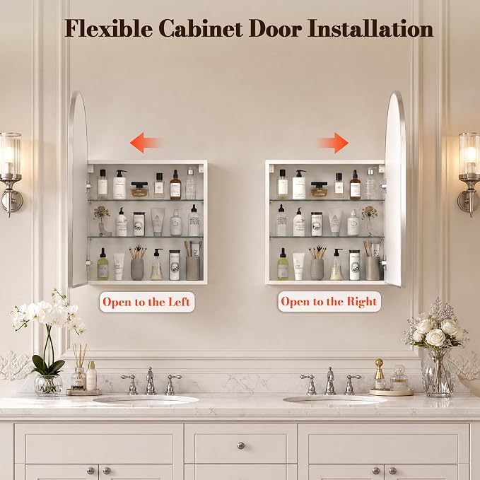 FKWin Medicine Cabinet Mirror for Bathrooms, Wall Mount Storage 20x30 inch | Bathroom Mirror with Storage, Modern Bathroom Style, Adjustable Shelves, Reversible Door, Space-Saving Design