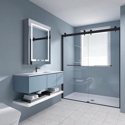 Medicine Cabinet with Lights 24x30 Anti-Fog Mirror Dimmable | 3 Color Dimmable LED. Time Temp Display. Anti-Fog IP44. 2 Outlets+2 USB. Plug-in/Hardwired. Recessed/Wall Mount. Left Hinge.