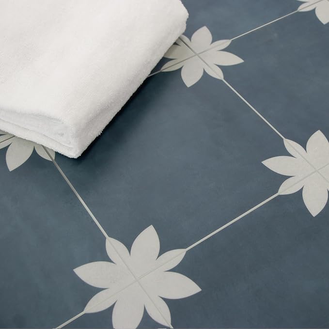 16-Sheet Peel and Stick Floor and Wall Tile for Bathroom Kitchen, 9" x 9" Blue Flower SPC Self-Adhesive Vinyl Flooring Patterned Groutable Backsplash Tile, Covers 9.12 Sq Ft.