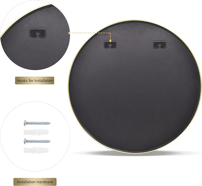 Round Mirror 36" Gold Wall Mounted Circle Mirrors Vanity Mirror with Aluminum Alloy Frame Modern Decoration for Bathroom, Living Room, Vanity, Bedroom, Entryway