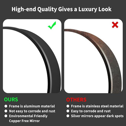 Movo 26 Inch x 26 Inch Round Circle Black Aluminuml Framed Bathroom Mirror Medicine Cabinet, Circular Storage Cabinet Surface Mounted Black