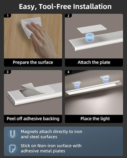 14.5-inch Under Cabinet Lights, Wireless Closet Light, Motion Sensor, 3500mAh Rechargeable Battery, Magnetic, 3 Color Temps, 5 Levels Dimmable, Under Counter Lights for Kitchen (2 Pack)